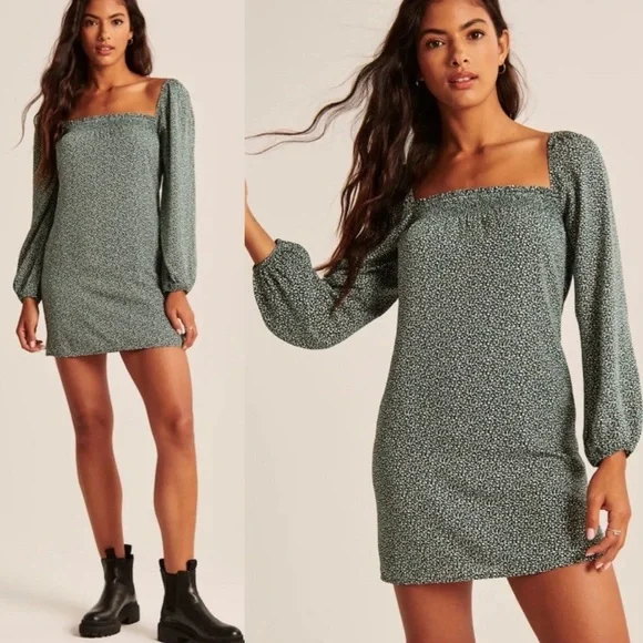 Abercrombie‎ & Fitch Smocked Black Floral Dress Size Small Mini Long Sleeve Boho - Picture 16 of 16